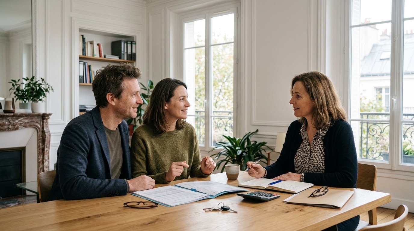 Des mains remplissent un formulaire de délegation d'assurance posé sur une table en bois, dans un intérieur lumineux.